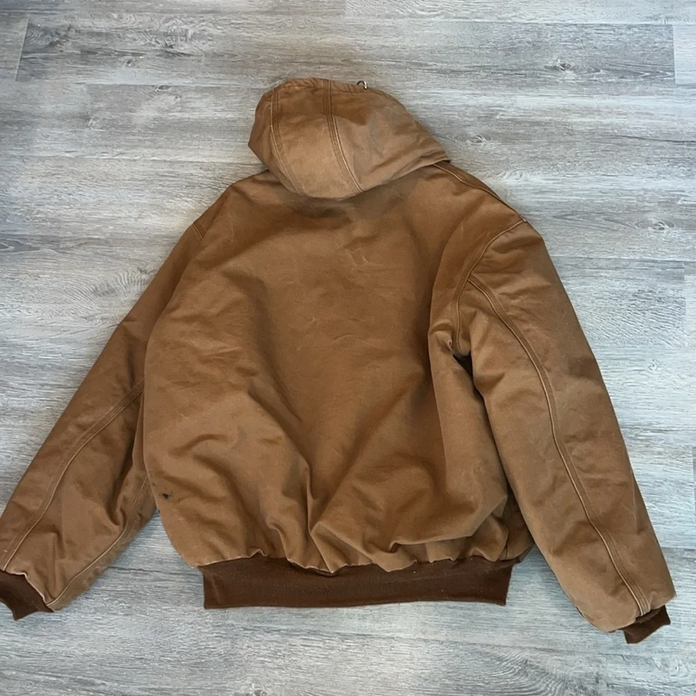 Carhartt tan flame retardant hooded work utility barn full zip jacket coat XXL